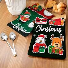 2 piezas/100 piezas Paños de cocina y paños de platos con estampado de temática navideña, adecuados para decoración de interiores en restaurantes, cocinas, baños, decoración de fiestas y regalos navideños. Pueden ser entregados como regalos de Navidad.