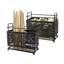 1 buc Suport pentru ustensile de bucătărie cu design clasic din metal gol, Suport dreptunghiular pentru tacâmuri din dantelă neagră - Pentru linguri, furculițe, bețișoare, teluri, capsule de cafea, articole de papetărie etc., Coș de depozitare decorativ pentru birou, ideal pentru organizarea casei, Depozitare decorativă, Cutii de depozitare și borcane, Coș de depozitare pentru decor de birou, Depozitare de Crăciun, Halloween, Ramadan