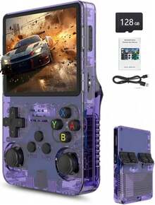 R36s Retro Gaming Console 3.5 Inch 21000+ Games Retro Handheld Game Console, Video Game Console With Dual Stylem Linux/Garlic Supports & Dual 3D Joysticks -128G -Purple - 紫色 - 查看 1