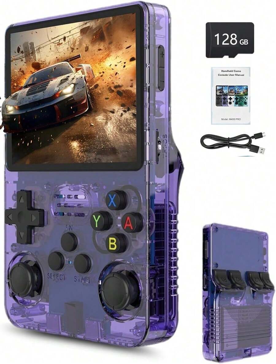R36s Retro Gaming Console 3.5 Inch 21000+ Games Retro Handheld Game Console, Video Game Console With Dual Stylem Linux/Garlic Supports & Dual 3D Joysticks -128G -Purple - 紫色 - 查看 1