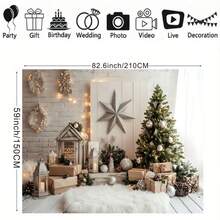 1 Peça Pano de Bottom para Festa com Tema de Natal de Inverno, Árvore de Natal, Presentes, Estrelas, Cabana de Troncos, Padrão Decorativo de Lanternas, Adequado para Decorações Internas, Cabines Fotográficas, Salas de Estar, Quartos, Etc. Decoração de Bottom Festivo para Fotografia Banner de Vinil