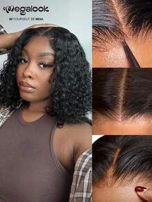 MEGALOOK 10-16 Inch Deep Wave Bob Wig 100% Human Hair 6x6 T-Part Lace Front Breathable Mesh Cap Bleached Knots Comfortable Natural Hairline For Daily Wear - SNatural - View 4