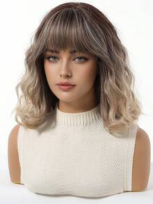 Stylish 16-Inch Ombre Mid-Long Curly Hair Synthetic Heat-Resistant Fiber Wig With Bangs Ladies Wig Is Perfect For Holiday Party Everyday Wear - 漸層 - 查看 3