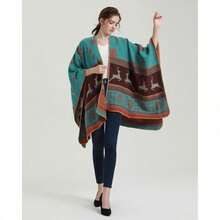 Women's Warm Shawl Wrap Cape Winter Cardigan Sweaters Open Front Poncho - Y2-聖誕麋鹿雪花 - 查看 4