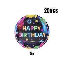 10/20/40/50 pièces, Fournitures de fête fluorescentes - Assiettes en papier de 7 pouces et 9 pouces qui brillent dans le noir pour la fête d'anniversaire "Let's Glow", décorations de fête néon pour la baby shower, thème de la nuit noire