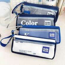 1 szt. Piórnik Klein Blue Oxford Cloth z przezroczystym okienkiem, piórnik Galaxy Blue, wysokiej jakości niebieski piórnik, dwuwarstwowa torba na przybory biurowe dla uczniów z zamkiem błyskawicznym