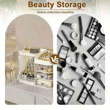 Multifunctional Cosmetic Storage Box, Semi-Open Large Capacity, With Drawers And Mirror, Suitable For Cosmetics And Skincare Essentials, Perfect For Bathroom Vanity, Office Desk And Dressing Table