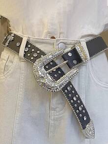 The Y2k Style Western-Style Rhinestone Belt, With A Cross Accessory, Is A Personalized Outfit. The Belt Cinch Is Very Suitable For Daily Wear And Is The Best Gift For Friends, Family And Loved Ones