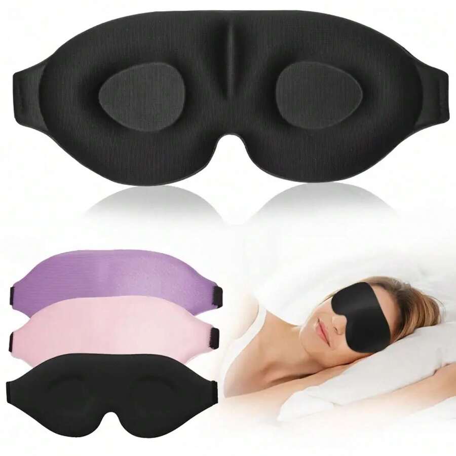 Super Soft 3D Sleep Mask - Light Blocking And Noise Reduction, Soft Pink/Gradient Color Series, Hypoallergenic And Anti-Allergy, Suitable For Travel, Home, Yoga, And Nap, Unisex, Suitable For All Skin Types, Comfortable Fit, Essential For Busy Individuals - 黑色 - 查看 1