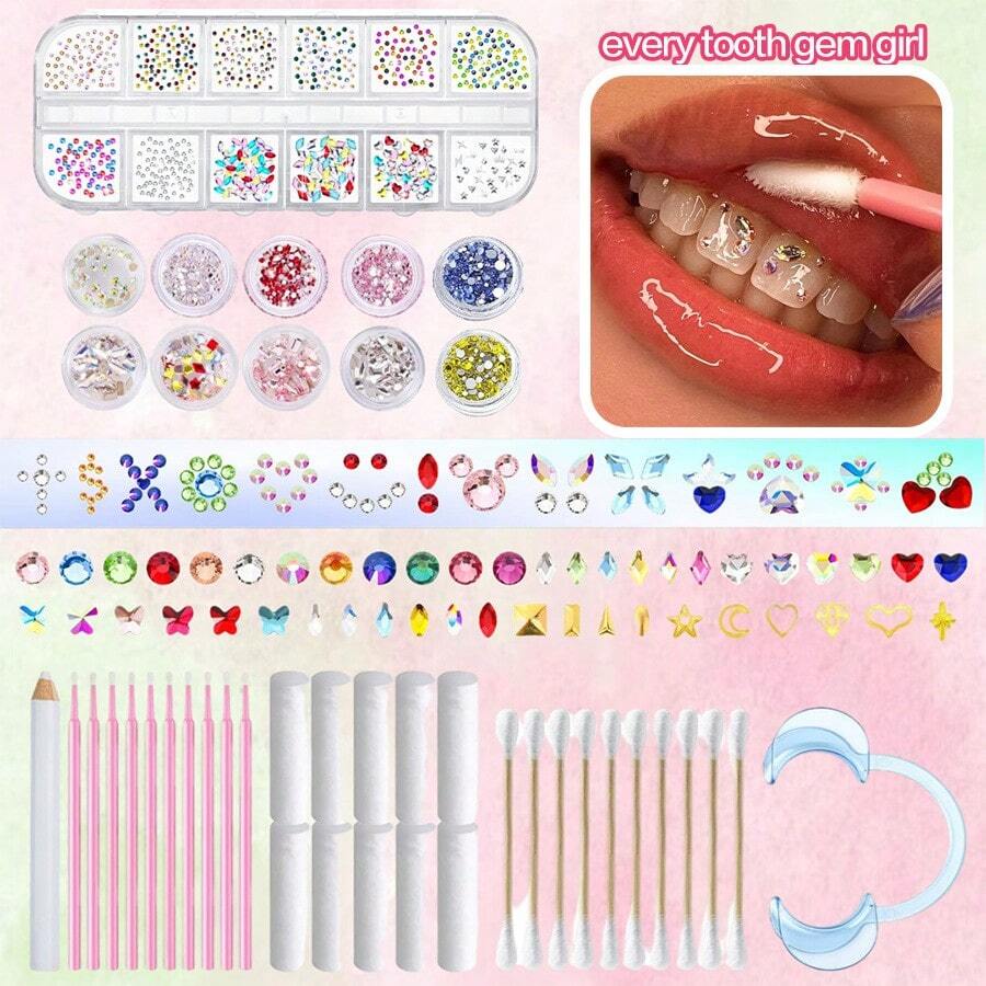 1 套/24 件盒装时尚星星牙齿装饰套装，可爱牙齿配件 DIY 入门套件，适合女性、日常穿着、派对、礼物（不含胶水） - 彩色 - 查看 1