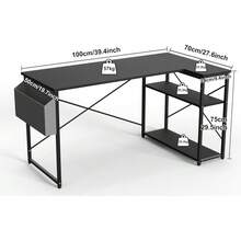Escritorio de Esquina Ordenador - 120x70 cm Mesa en Forma L, Estantes de Almacenamiento, Esquina Reversible, Gaming Escritorio Mesa Gamer Desk para Estudio Trabajo Oficina Dormitorio Hogar - negro - Ver 3