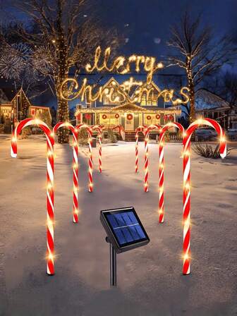 1 st/5 st/8 st/10 st soldrivna julbelysning med polkagrisar. Detta är en soldriven LED-juldekorationslampa med polkagrisar för utomhusbruk och 8 ljuslägen. Lämplig för julgransdekorationer, julscener i trädgården, korridorer, uteplatser, bakgårdar, gräsmattor, innergårdar, staket, trottoarer, trappor och utomhusdekorationer.