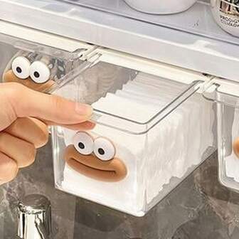 10.8cm/4.25in X 7.5cm/2.95in X 9.5cm/3.74in Transparent Plastic Drawer Organizer With Cartoon Face Design, Suitable For Bathroom