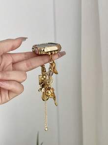 1条复古金属合金表带,带金色时钟吊坠,兼容 Series 11/10/9/8/7/6/5/4/3/2/1,尺寸38mm/40mm/41mm/42mm/44mm/45mm/46mm/49mm,适用于Ultra 1/2/3/SE,可更换表带,情人节、订婚和婚礼派对送给女友、朋友和家人的最佳礼物(仅表带) - 金色 - 查看 9