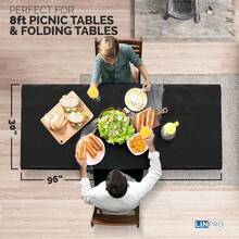 - Juego de 2 manteles de plstico desechables para fiestas, 6 pies, fundas de mesa de picnic con elstico ajustable, mantel elstico, rectangular, negro, impermeable, para exteriores - 5 + Negro - Ver 8