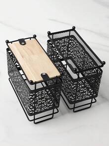 1 buc Suport pentru ustensile de bucătărie cu design clasic din metal gol, Suport dreptunghiular pentru tacâmuri din dantelă neagră - Pentru linguri, furculițe, bețișoare, teluri, capsule de cafea, articole de papetărie etc., Coș de depozitare decorativ pentru birou, ideal pentru organizarea casei, Depozitare decorativă, Cutii de depozitare și borcane, Coș de depozitare pentru decor de birou, Depozitare de Crăciun, Halloween, Ramadan