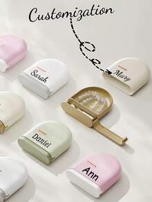 1 件定制个性化便携式牙科保持器盒、隐形牙套收纳盒、假牙和正畸器具收纳盒、拉出式便携式收纳盒、大容量、小巧便携、易于清洁、精致、简约、多色，可作为生日、结婚纪念日、女朋友、男朋友、父母、妻子、丈夫、姐妹、兄弟的独特礼物