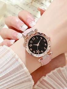 1/8 件套女士时尚休闲水钻镶嵌数字花朵表盘石英手表情人节套装 - 彩色 - 查看 6