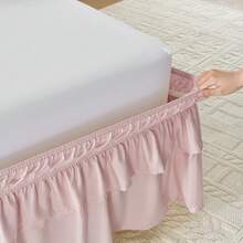 VOLTITO Multi-Layer Ruffle Bed Skirt 16 Inch Drop, 2 Layer Elastic Wrap Around Bed Skirts For Twin Full Queen King CK Size Bed, Easy To Install Dust Ruffle, Machine Washable Soft Fabric, Double Layers Bedskirt - Sương mù hồng - Xem 6
