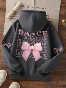 1件少女休闲印花套头卫衣，保暖内衬，长袖，秋冬季