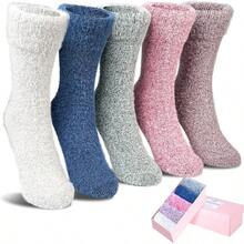 SISOSOCK 5 Pairs Fuzzy Soft Cozy Fluffy Socks Women, Casual Thick Plush Comfy Sleep Socks, Warm Winter Gifts Women - 多色-a - 查看 12