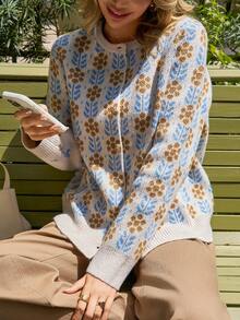 女士花卉提花开衫 - 针织面料，长袖圆领，轻盈闪亮，开襟设计，罗纹饰边，单扣，百搭叠穿单品，尽显优雅风范 - 彩色 - 查看 6