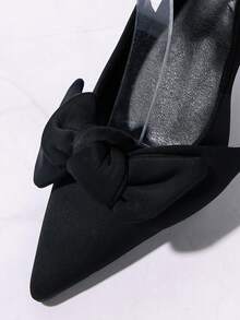 Women's Formal Pointed Toe High Heel Shoes, Black Suede Bowknot Pumps