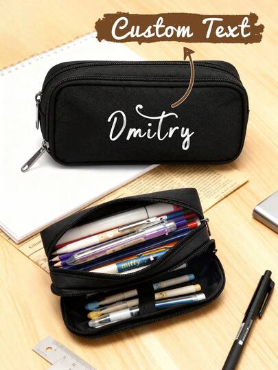1pc Large Capacity Pencil Case, Customizable Text Pencil Pouch, Minimalist Black Pen Bag, Large Capacity Multi-Functional Storage Bag, Multi-Purpose Organizer Bag, Suitable For School, Back To School, Students, Office, Holiday Gifts, Gift Ideas, Personalized Gifts