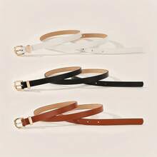 3-Piece Set Gold Single Color Belt Women's Casual Business Style Multi-Functional Skirt Pants Accessories - Black White Brown - View 3
