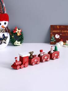 1 szt. ręcznie malowany drewniany pociąg świąteczny, dekoracja, najlepszy prezent na Boże Narodzenie, dekoracja domu, centralny element, prezent świąteczny, opakowanie w formie pudełka na prezent (niewielka różnica w kolorze, niedopasowanie części i nadmiar kleju są normalnymi cechami rękodzieła)
