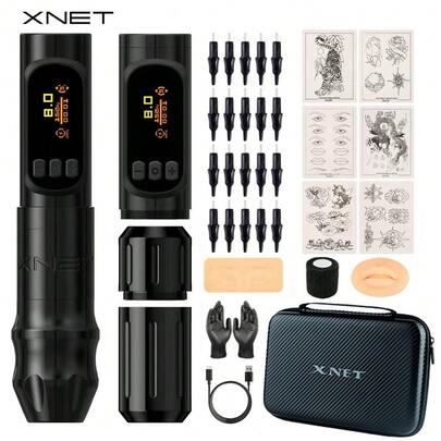 XNET 1 套 Sage Pro 无线纹身机 3D 眉毛练习皮肤刷电机 1300 电池纹身初学者套装适合纹身师