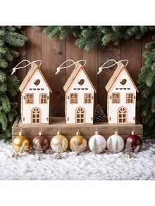 3/1 pieza Decoración navideña de casa, adorno de casa pequeña de madera creativa para chimenea, escalera, árbol de Navidad, decoración y regalo navideño, cabaña de madera minimalista para escritorio, estilo rústico perfecto para decoración de oficina en el hogar en Navidad y Año Nuevo