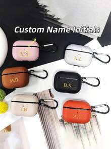 [Customized]Personalized Custom Golden Initials Letters Customize Earphone Case Compatible With Airpods 1 2 3 4 Pro 2 Luxury Faux Leather Litchi Pattern TPU Cover With Keychain,Stylish,Colorful,Vintage,Cute,Contracted,Funny,Custom,Personalized,Unique,Customized,Ideal Gifts For Him,Ideal Gifts For Her,Boyfriend,Girlfriend,Family,Friends,Grandparents,Couple,For Anniversaries,For Birthdays,Season Picks