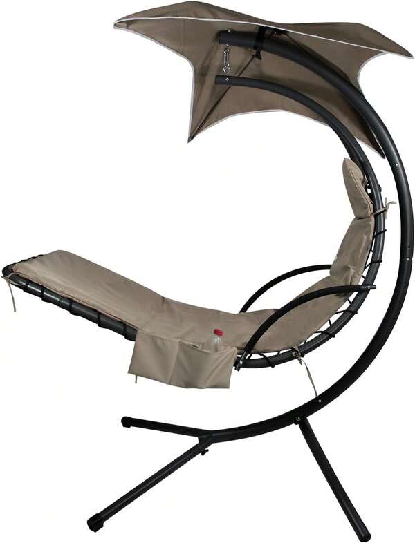 Outdoor Hanging Lounge Chair Replacement Cushion Cover And Umbrella Fabric, Made For Patio Curved Chaise Hammock Floating Swing Chair Pads, Waterproof Soft Fabric (Cushion Not Included), Khaki