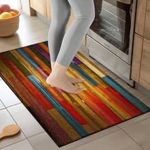 1pc Colorful Printed Wood Pattern Rug, Faux Wool Mat - Highly Absorbent, Easy To Clean, Suitable For Home Decor, Farmhouse, Entryway, Indoor, Room, Kitchen, Dining Room, Small Office/Home Office, Sink, Laundry Room, Doormat, Kitchen Mat, Non-Slip Mat - Multicolor - View 9