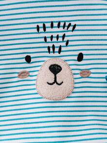 2 Stücke/Set Kleinkinder Jungen Lässig Outfit, süßes Bären Muster gestreifter Splice Ohr Design Langarm Top kombiniert mit braunen Bundfalten Hosen, bequeme Alltagskleidung