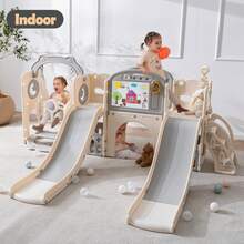 12-In-1 Dual Slide Toddler Swing Set With Basketball Hoop & Music Player, Indoor Outdoor Baby Playground For Ages 1-3 With Telescope, Climber And Tunnel, White - trắng - Xem 7