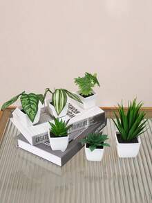 1pc/6pcs Artificial Mini Green Plant Potted Decor, For Home Living Room Dining Table Center, Windowsill, Office Desk Ornament, Mother's Day, Wedding Party Decoration