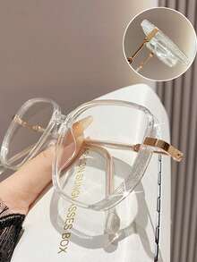 1Pc Fashion Vintage Metal Oversize Square Frame Eyeglasses For Women -Flash Rhinestone,Sparkling Glitter, Chic Lightweight Eyeglasses, High Quality ,Suitable For Daily Use,Phone Computer Reading Goggles