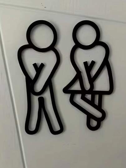 Funny Bathroom Sign, Unisex, Creative 2D Flat Restroom Door Decor, Restaurant Hotel Cafe Toilet Wall Sticker