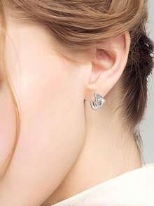 1 pieza Pendientes de botón con forma de corazón de circonita cúbica hipoalergénica de plata de ley 925 para mujeres, adecuado para uso diario y como regalo