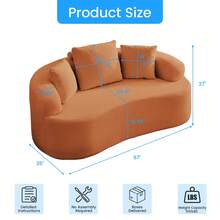 Puremind Minimalist Compact Loveseat Sofa With Chenille Upholstery, No-Assembly Curved Couch For Small Spaces/Apartments - 橘色 - 查看 2