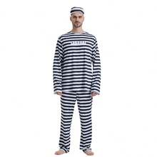 1 Set Halloween Cosplay Anime Prisoner Uniform, Classic Striped Convict Stage Performance Outfit, Men
