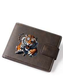 1pc Vintage Tiger Pattern Ultra-Thin Wallet - Portable Card Holder, Suitable For Casual And Formal Occasions - Perfect Gift For Birthday, Christmas, Halloween - Durable Black Metal Clasp Version