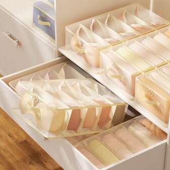 1个高品质大容量透明网格收纳袋，波西米亚风格，网状材质，三种尺寸内衣、裤子、外套、短袖，便携式床单收纳袋，轻巧可折叠，抽屉式衣柜收纳袋，卧室和宿舍隔断收纳袋。内衣收纳，内衣收纳，开学季，新年活动，冬季收纳，圣诞礼物