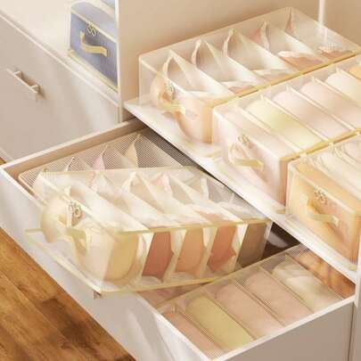 1个高品质大容量透明网格收纳袋，波西米亚风格，网状材质，三种尺寸内衣、裤子、外套、短袖，便携式床单收纳袋，轻巧可折叠，抽屉式衣柜收纳袋，卧室和宿舍隔断收纳袋。内衣收纳，内衣收纳，开学季，新年活动，冬季收纳，圣诞礼物