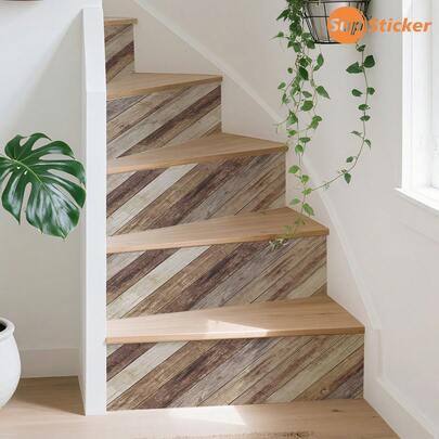 1pc Simple Wood Grain Style Home Decor Stair Sticker, Thick PVC Self-Adhesive Waterproof Peel And Stick, Suitable For Staircase Steps, Furniture Surface, Balcony Floor, Bathroom Floor And Other Scenarios, For Home Decor And Space Renovation