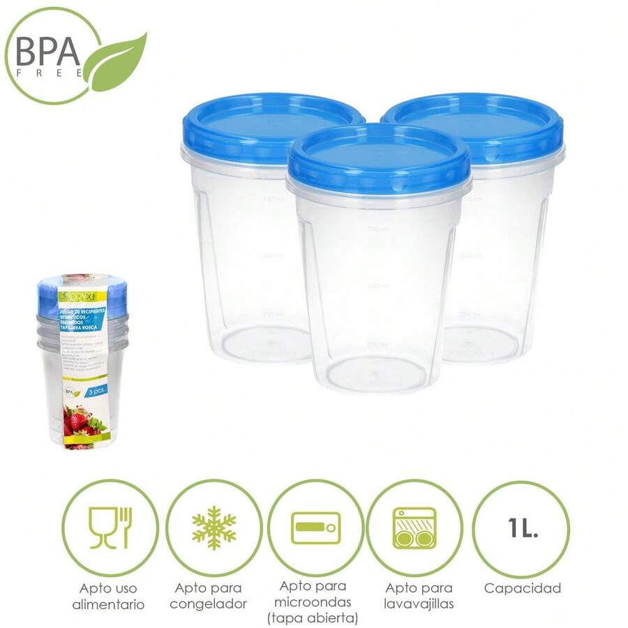 ORYX Round Plastic Container Set 1 Liter (Pack Of 3 Pieces) - Blue - View 1