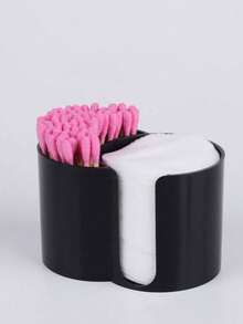 1/Pc Round Pad QTips Holder, Bathroom Cup Dental Floss Dispenser, Round Pad QTips Paper Cup Dental Floss Storage Box, Bathroom Accessories Storage Box, Dressing Table Cosmetics Storage Box