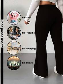 Women's Plus Size Flare Leggings, Thick, Durable Fabric, Perfect Fit, High Waist, Comfortable, Black - 黑色 - 查看 4